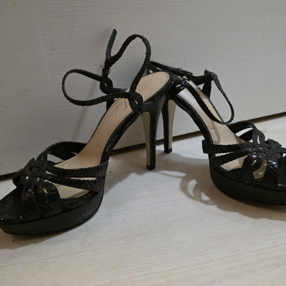 Marc Fisher Black Textured Strappy Heels - Picture 1 of 5